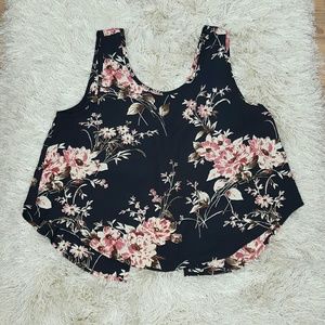 Croptop Navy Blue flower print open/botton back
